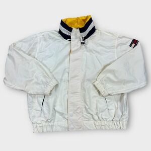 Vintage Tommy Hilfiger Jacket Men's Large White Stowaway Hood Zip Up